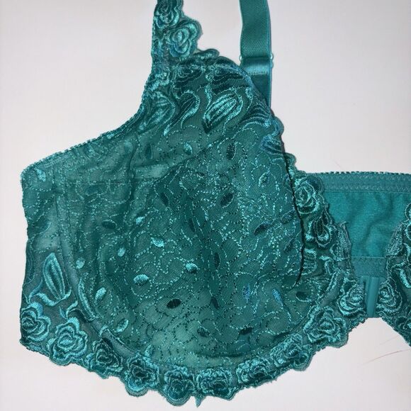 Amoureuse Green Lace Embroidered Underwire Bra Front Close Size 40C Unlined - Picture 3 of 8